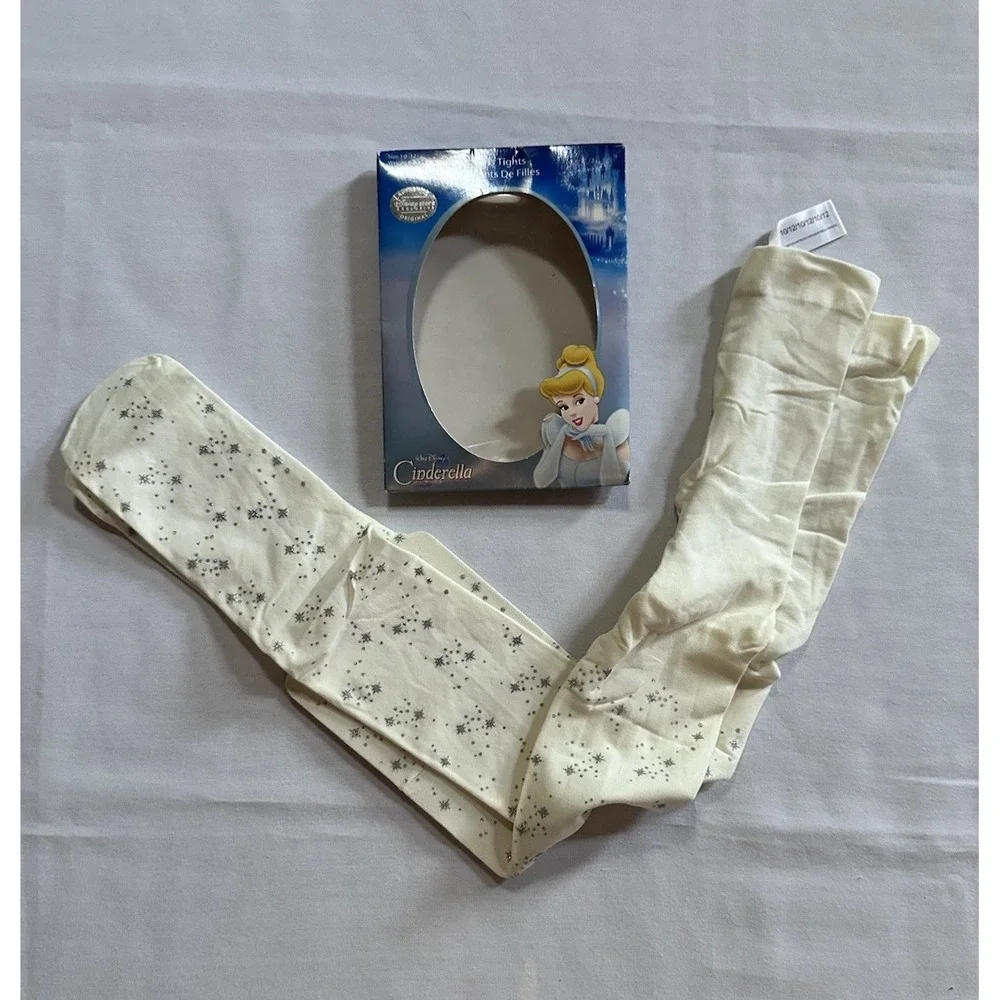 Disney Store Girls' Silver Glitter Stars Printed Nylon Tights 10-12‎ Cinderella